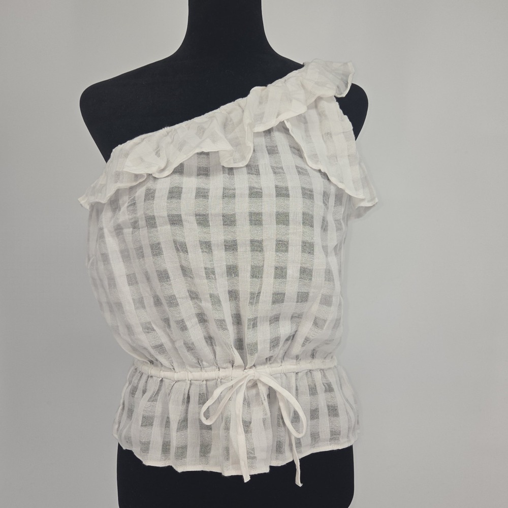 Rails One Shoulder Peplum Top White Small 100% Cotton